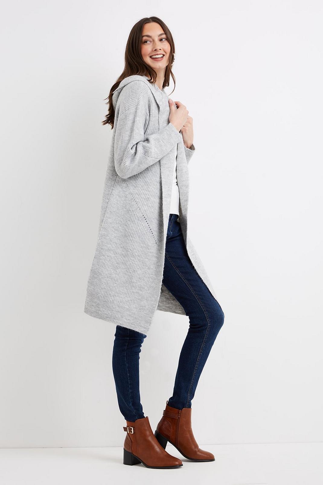 131 Tall Grey Longline Hooded Cardigan image number 2