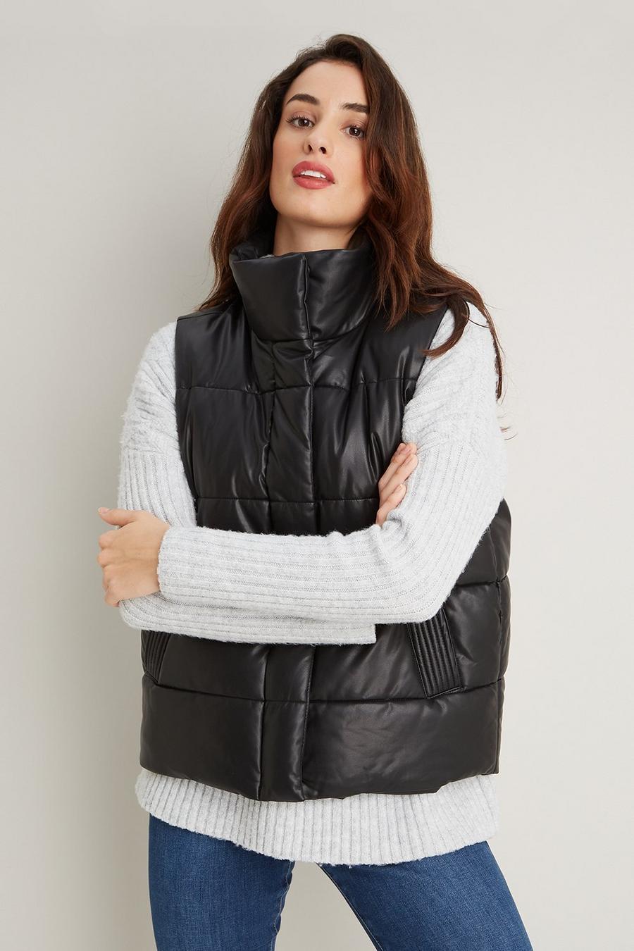 Faux Leather Padded Gilet