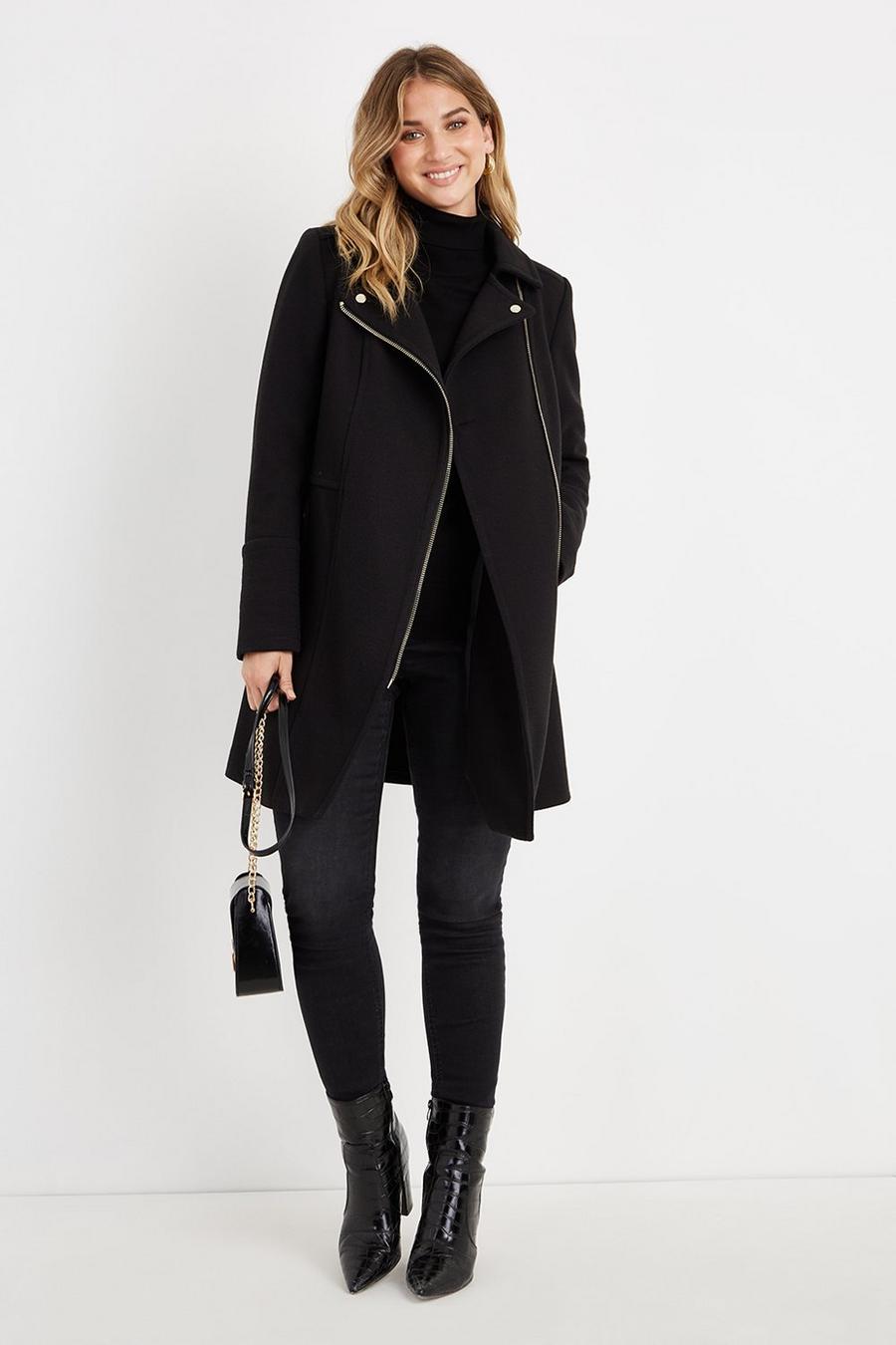 Black Longline Zip Coat