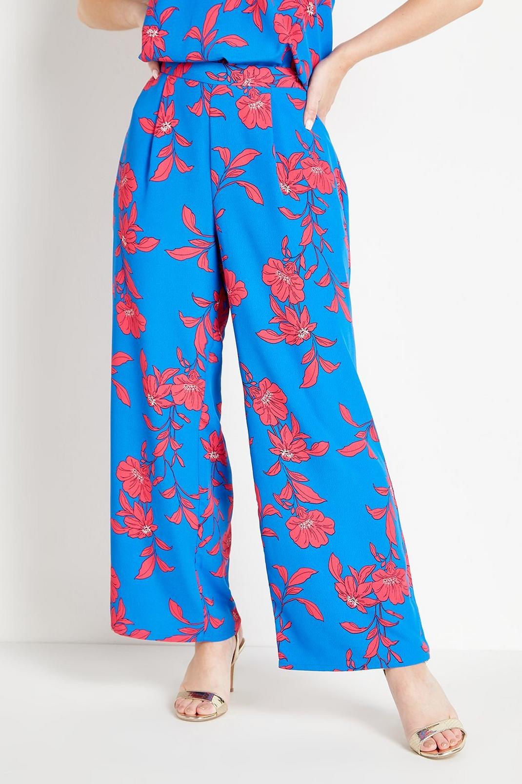 659 Petite Blue Pink Floral Wide Leg Trouser image number 2