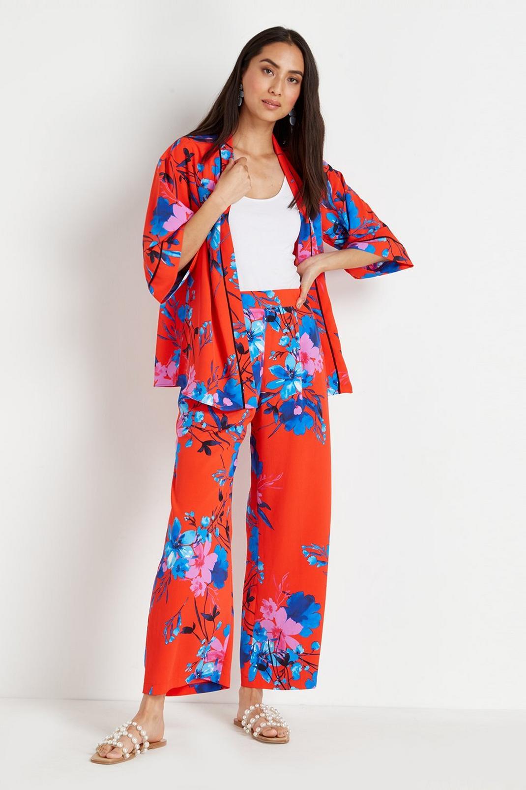 402 Red and Blue Floral Kimono Jacket image number 2
