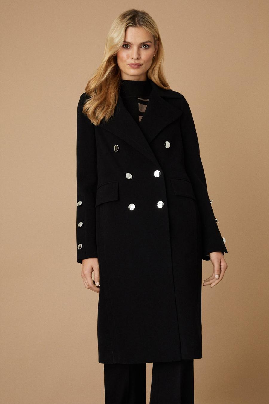 Button Sleeve Detail Military Coat