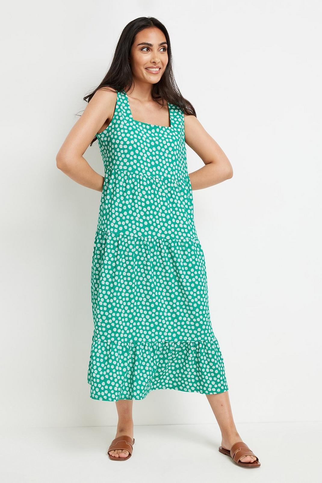 130 Petite Green Spot Tiered Sundress image number 1