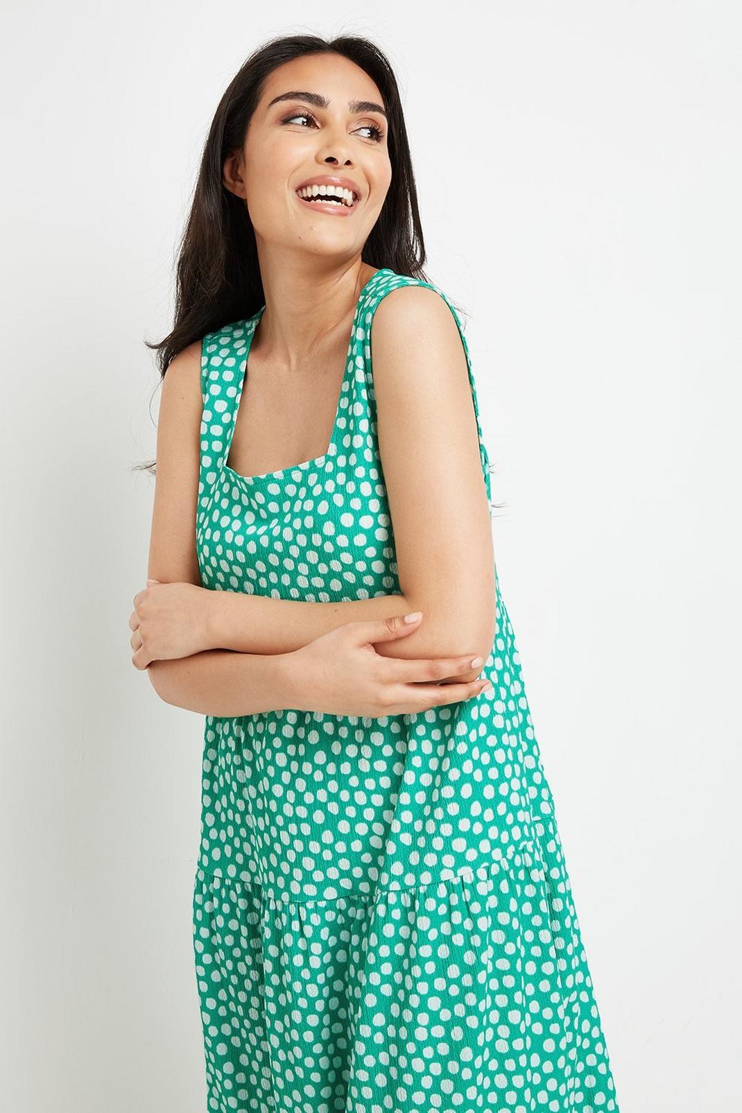 130 Petite Green Spot Tiered Sundress image number 2