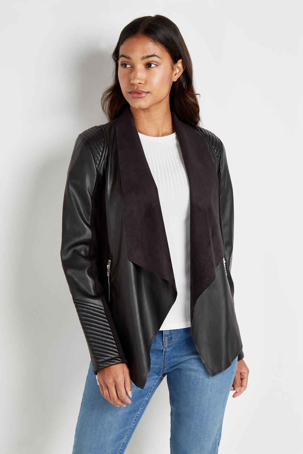 black leather waterfall jacket