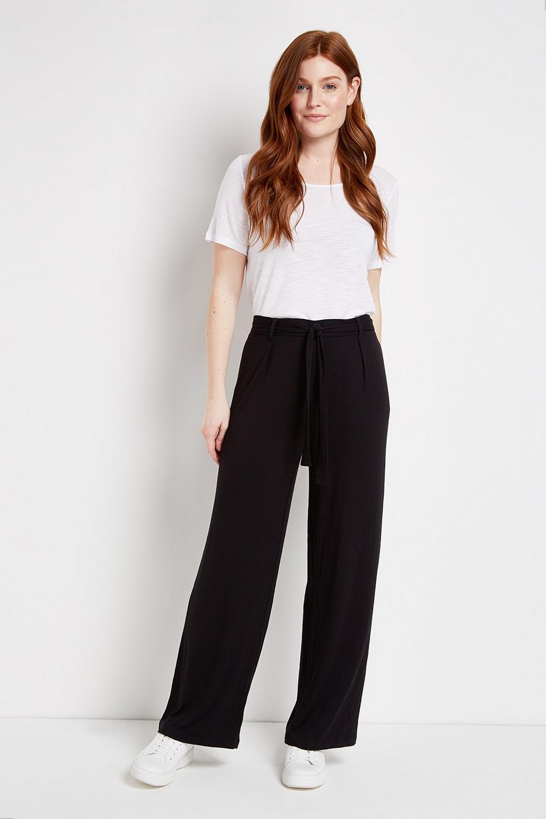 105 TALL Black Jersey Wide Leg Trousers image number 1