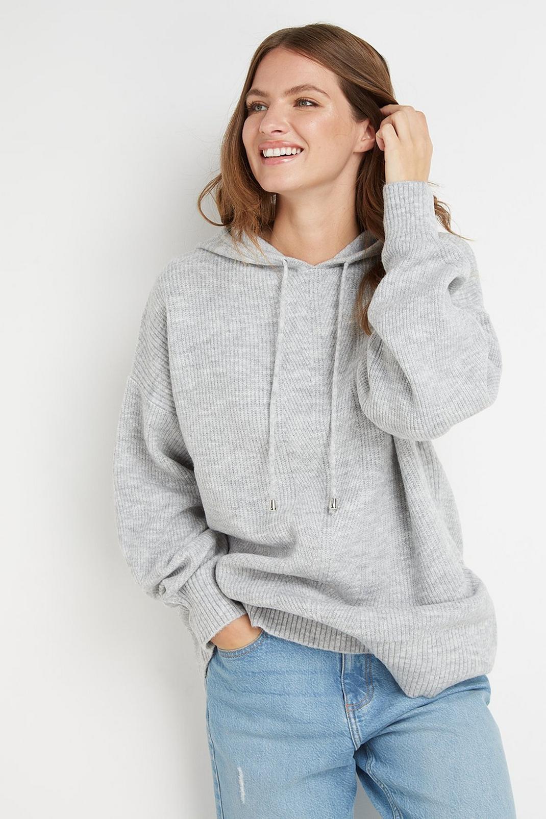 131 Tall Grey Knitted Hoodie image number 1