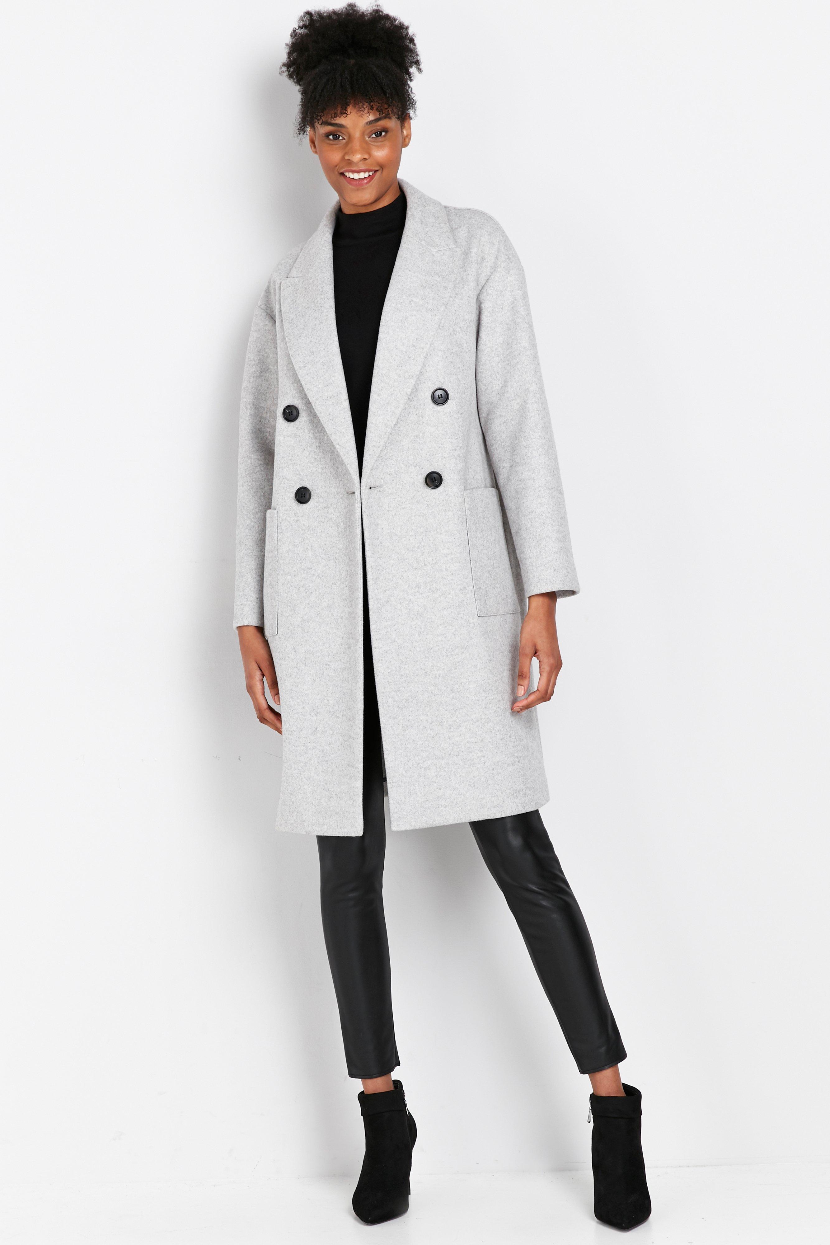 double breasted grey wool coat