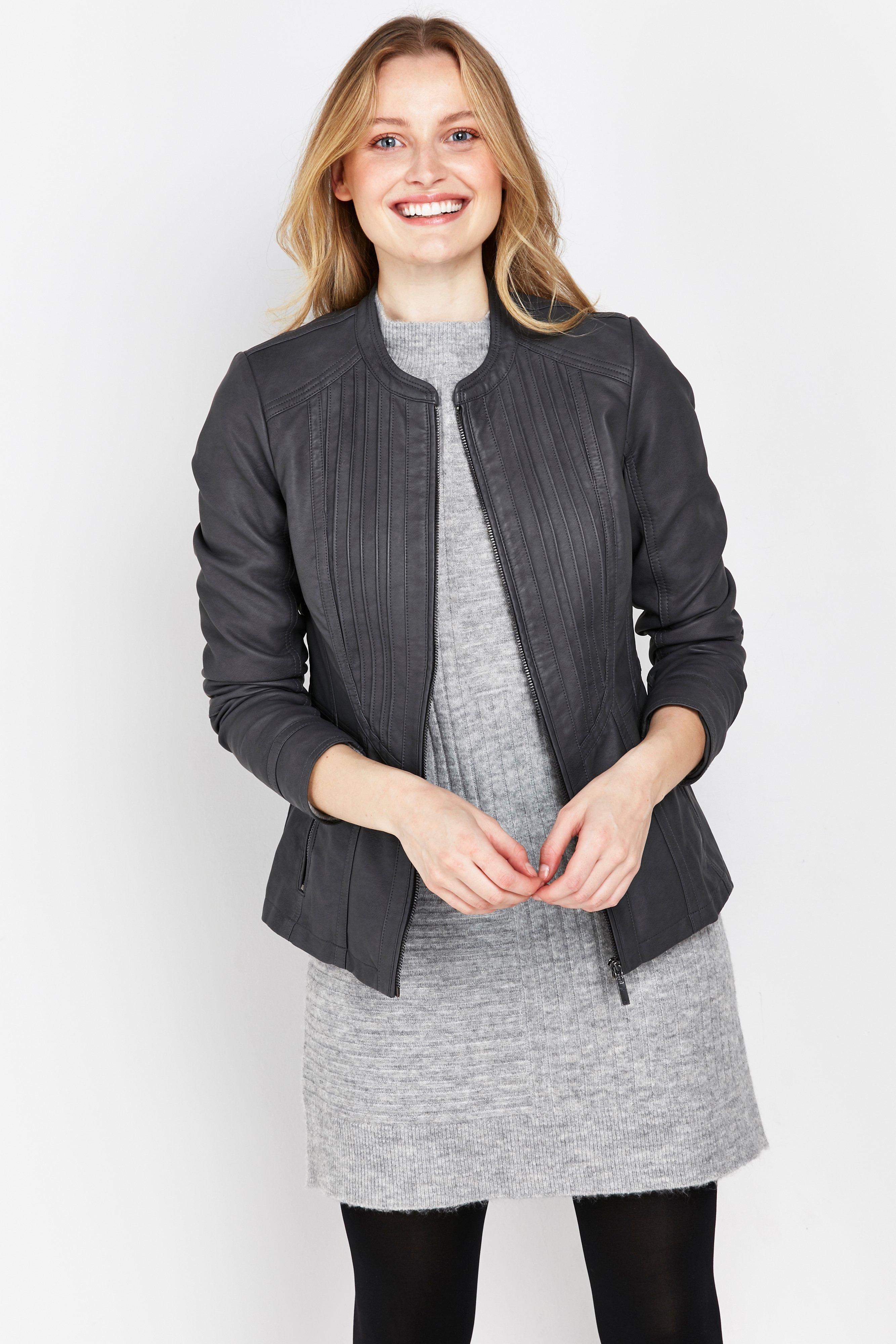 grey faux leather jacket womens