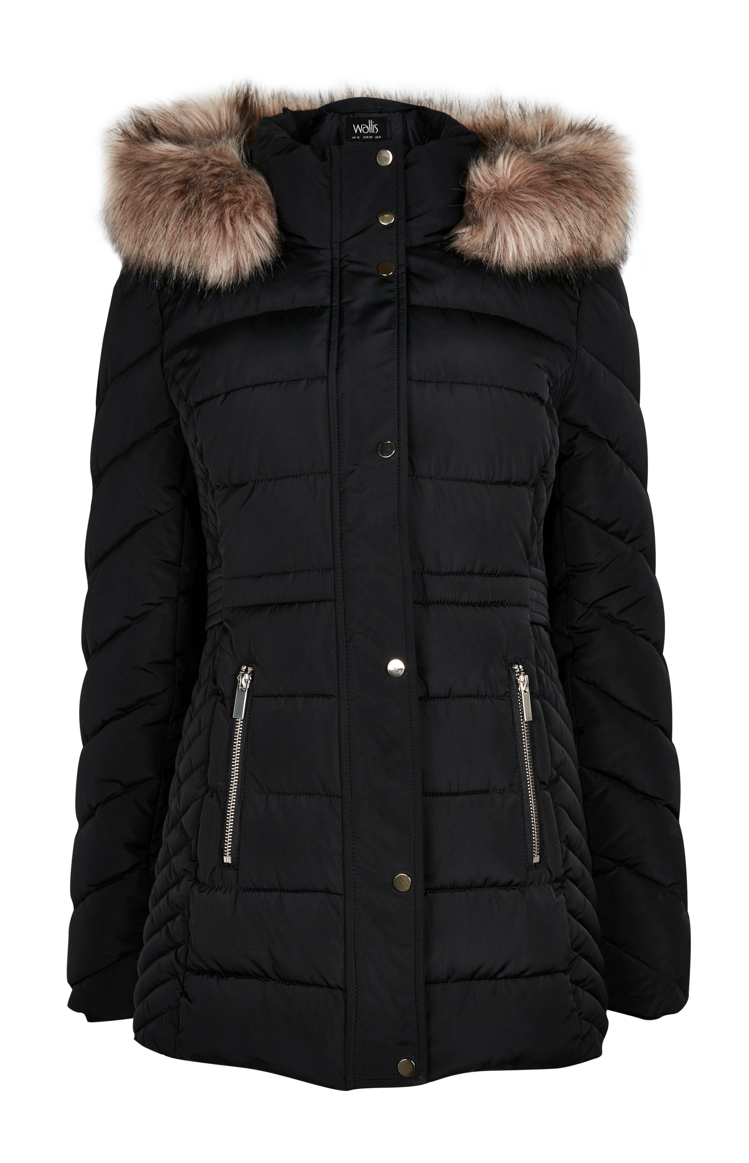 wallis black hooded coat