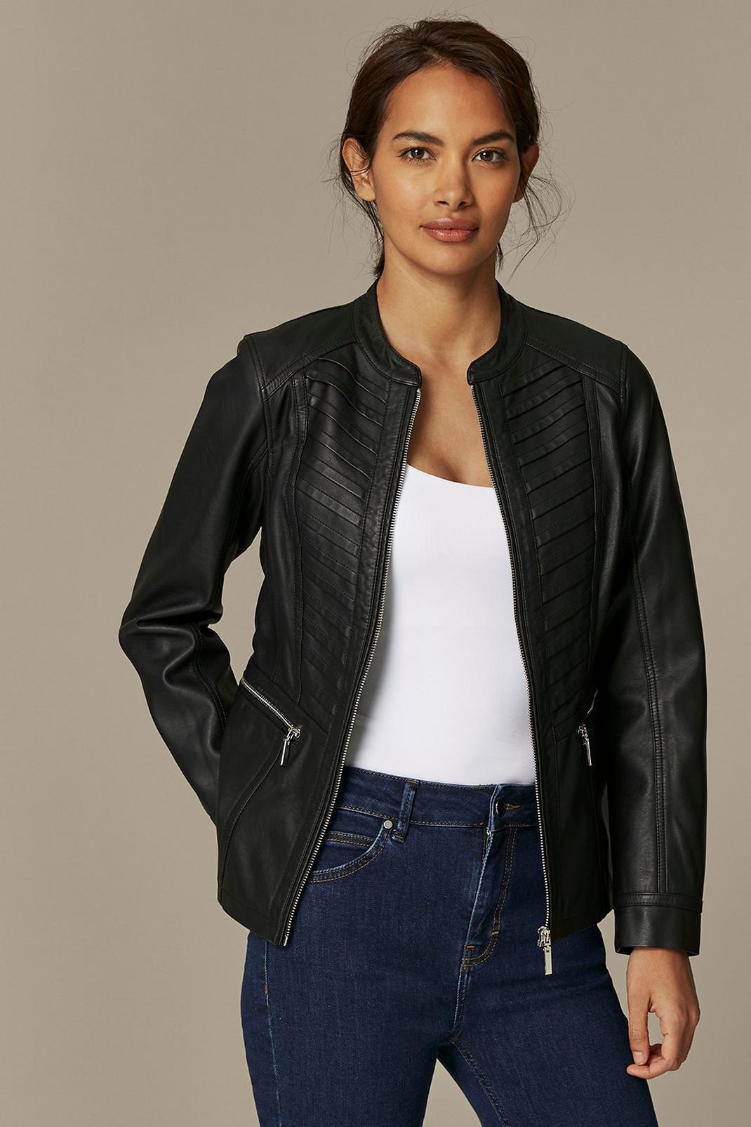105 PETITE Black Faux Leather Jacket image number 1