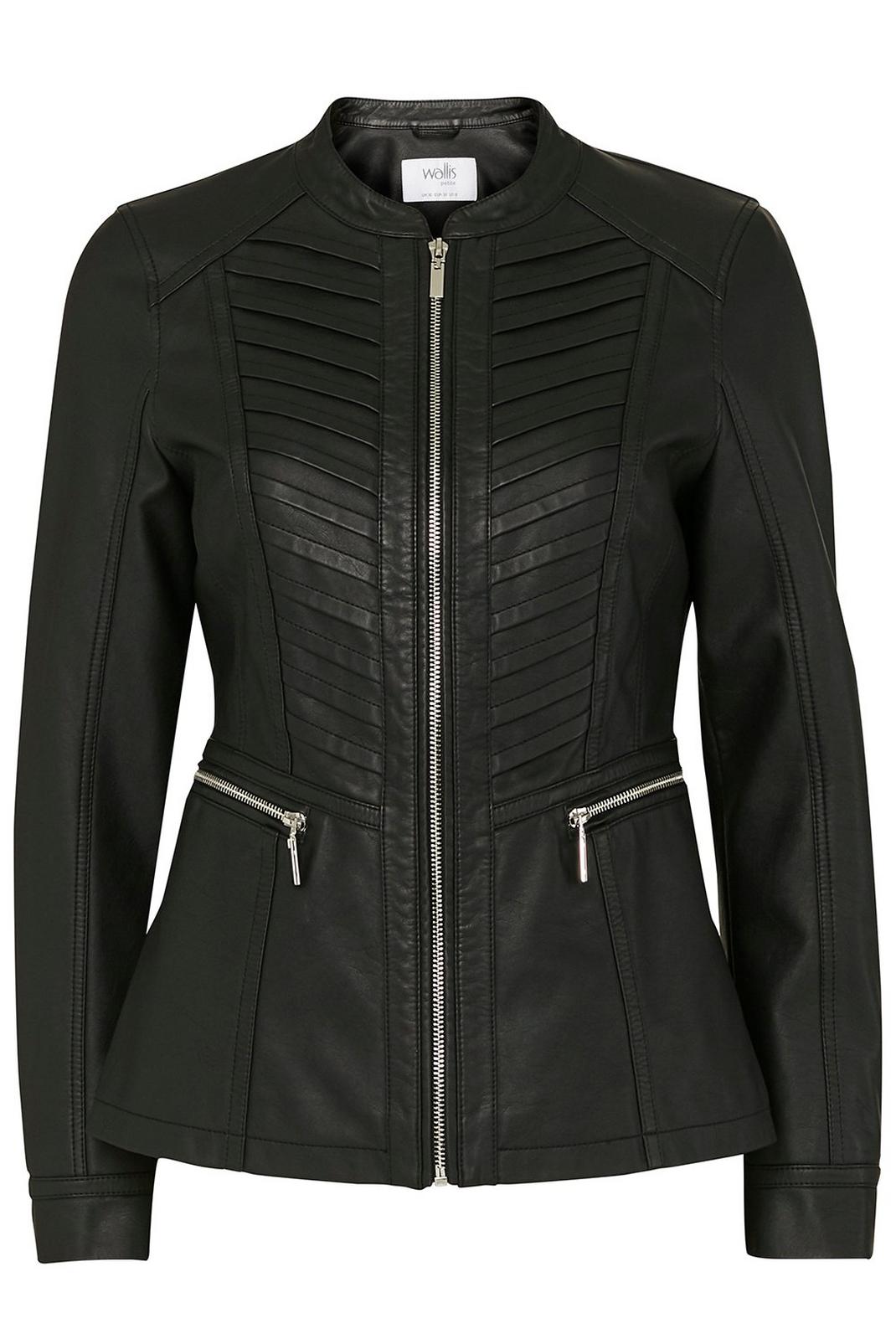 105 PETITE Black Faux Leather Jacket image number 2
