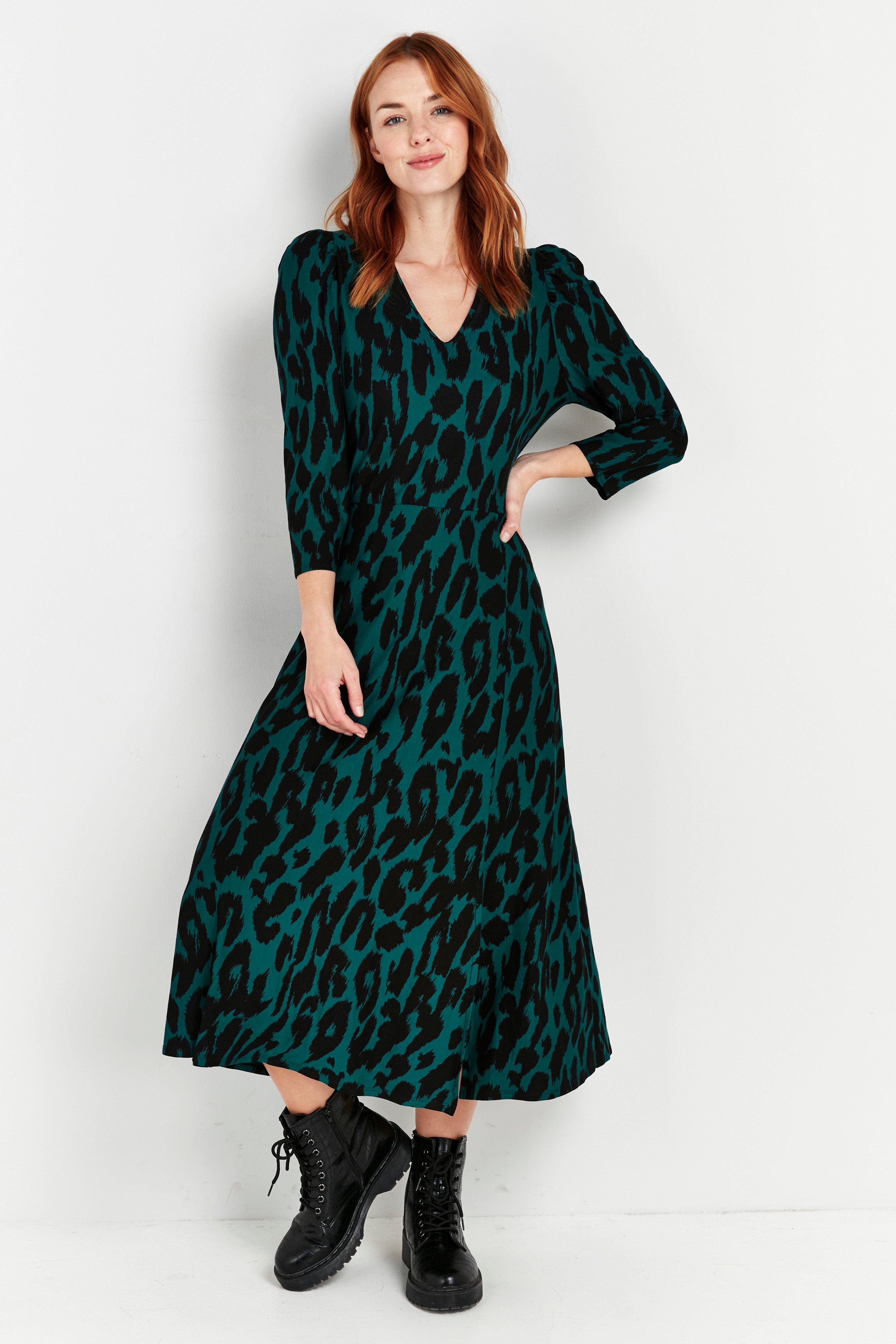 Green Animal Print V-Neck Dress | Wallis EU