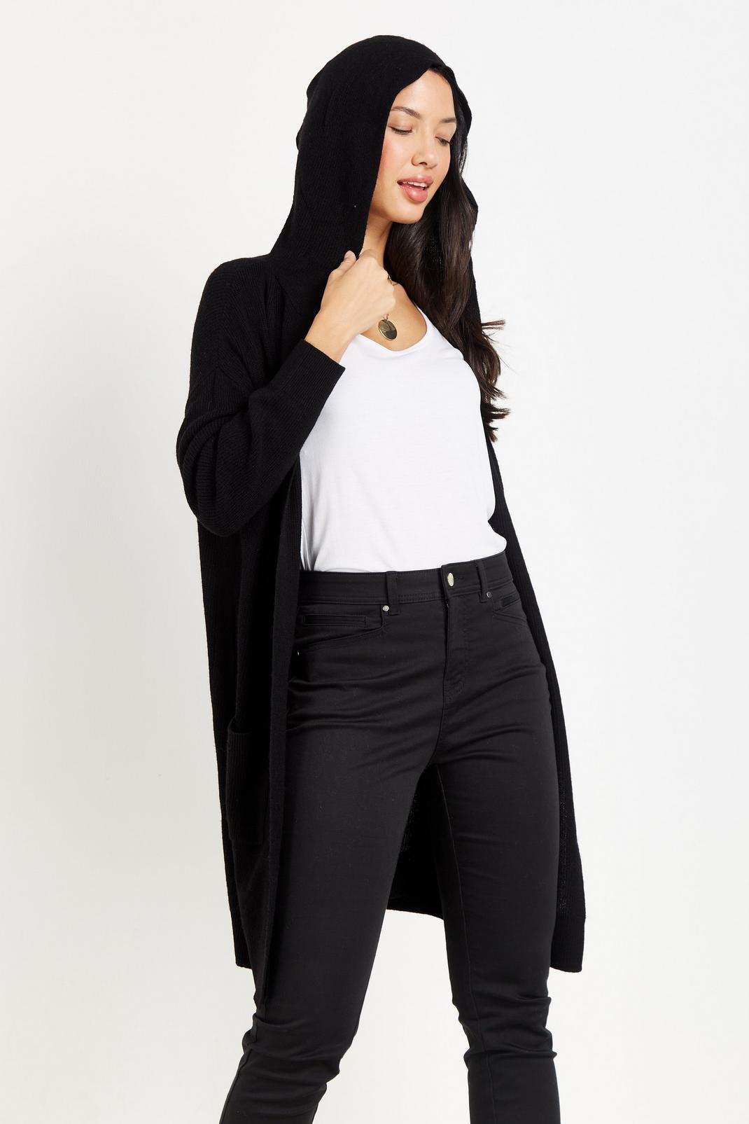 Black Knitted Hooded Cardigan image number 1