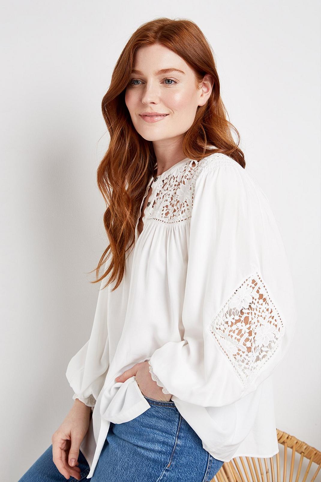 173 Ivory Crochet Detail Blouse image number 1