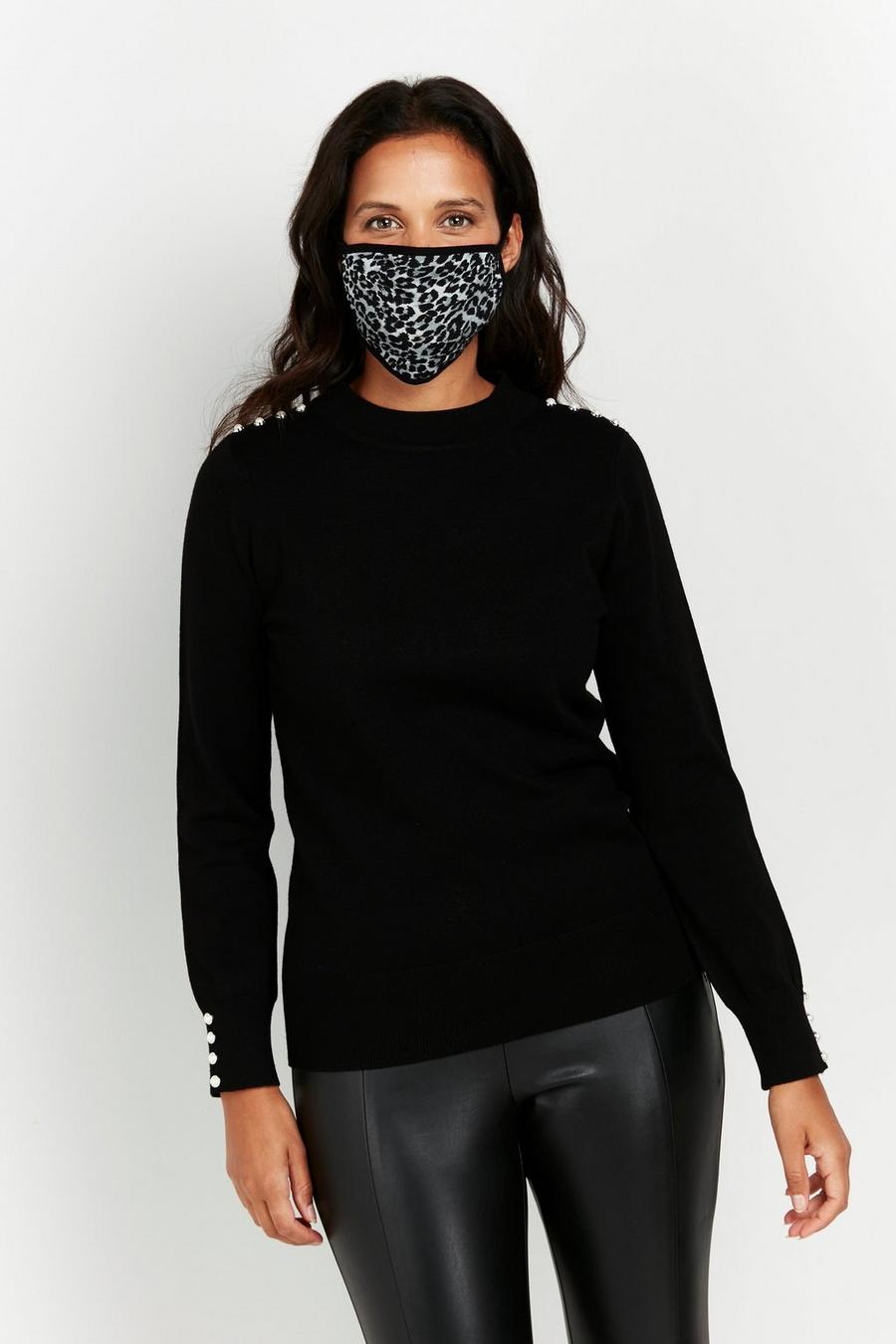 2 Pack Black and Animal Print Face Masks