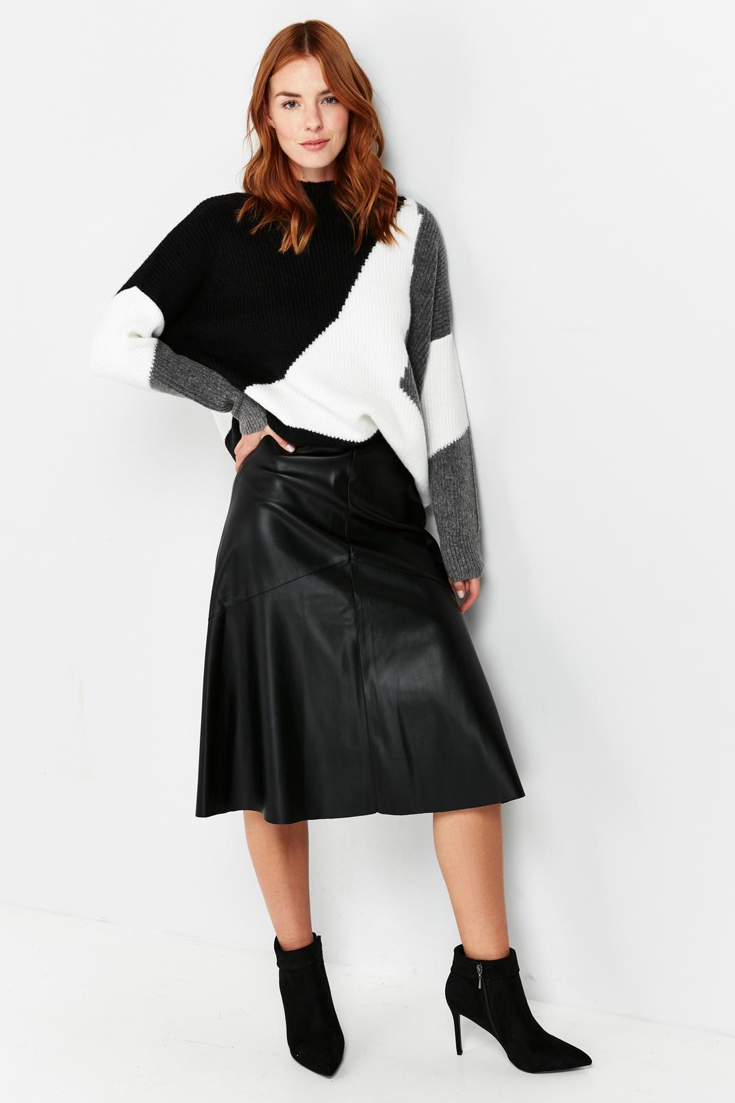 Black Faux Leather A-Line Skirt image number 1