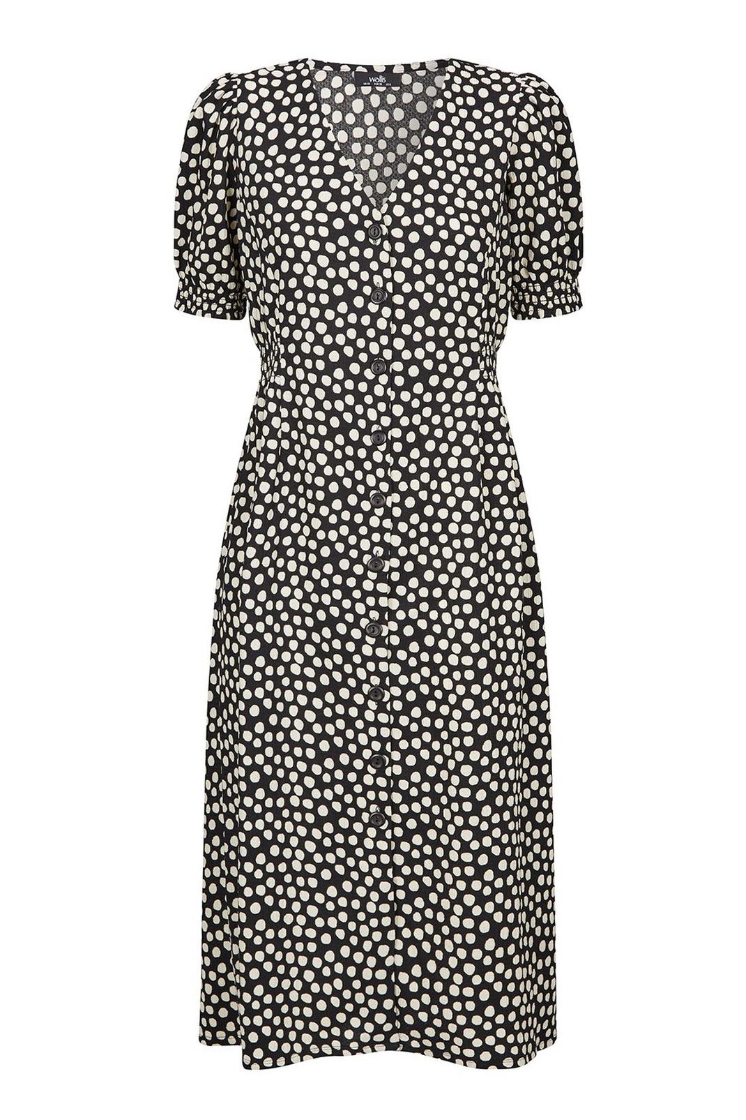 105 TALL Black Polka Dot Print Midi Dress image number 2