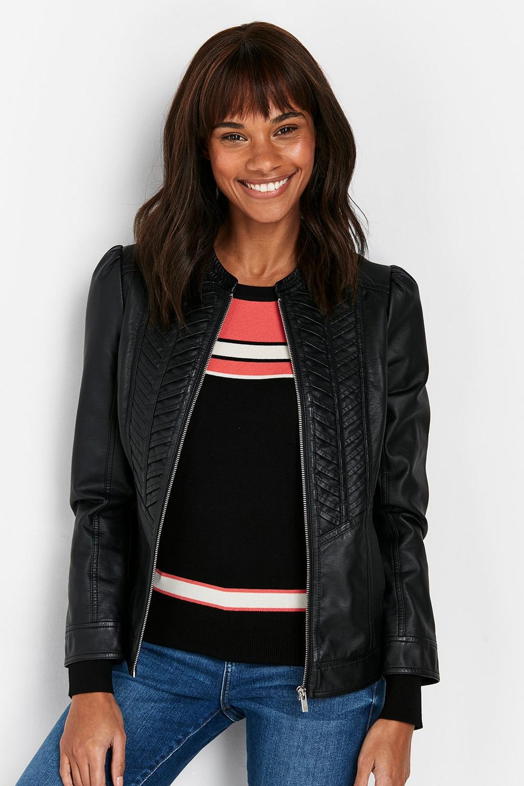 105 TALL Black Faux Leather Jacket image number 1