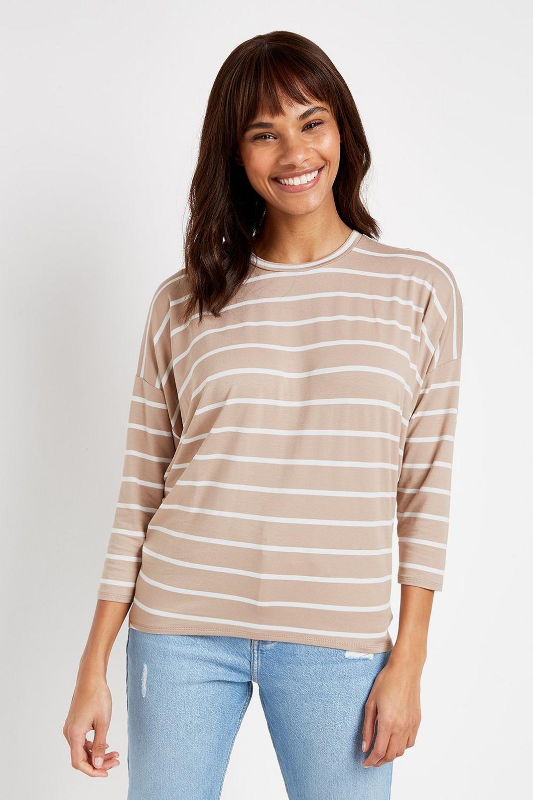 103 TALL Taupe Stripe Batwing Top image number 2