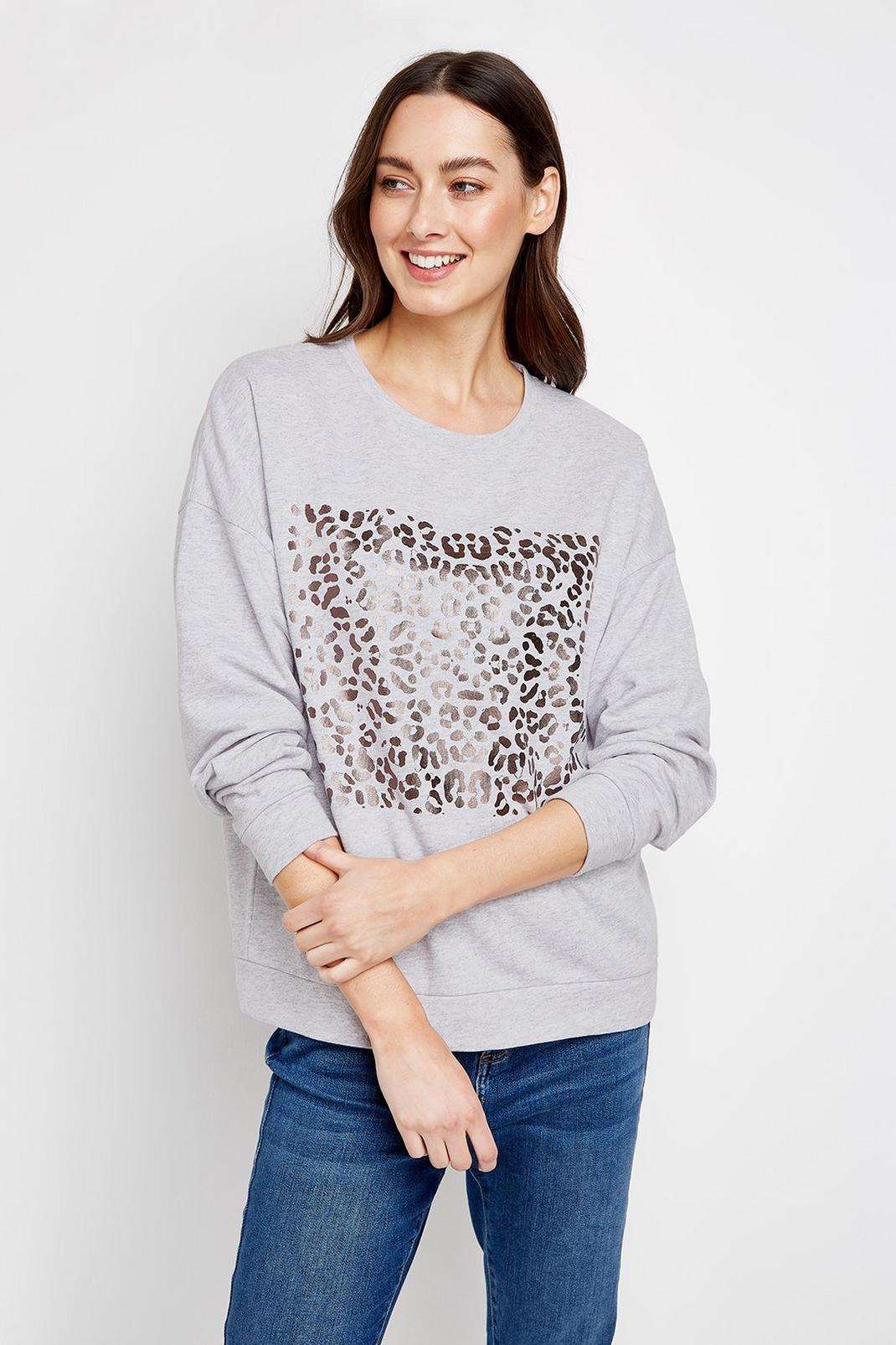 Grey Metallic Animal Print Sweatshirt image number 1