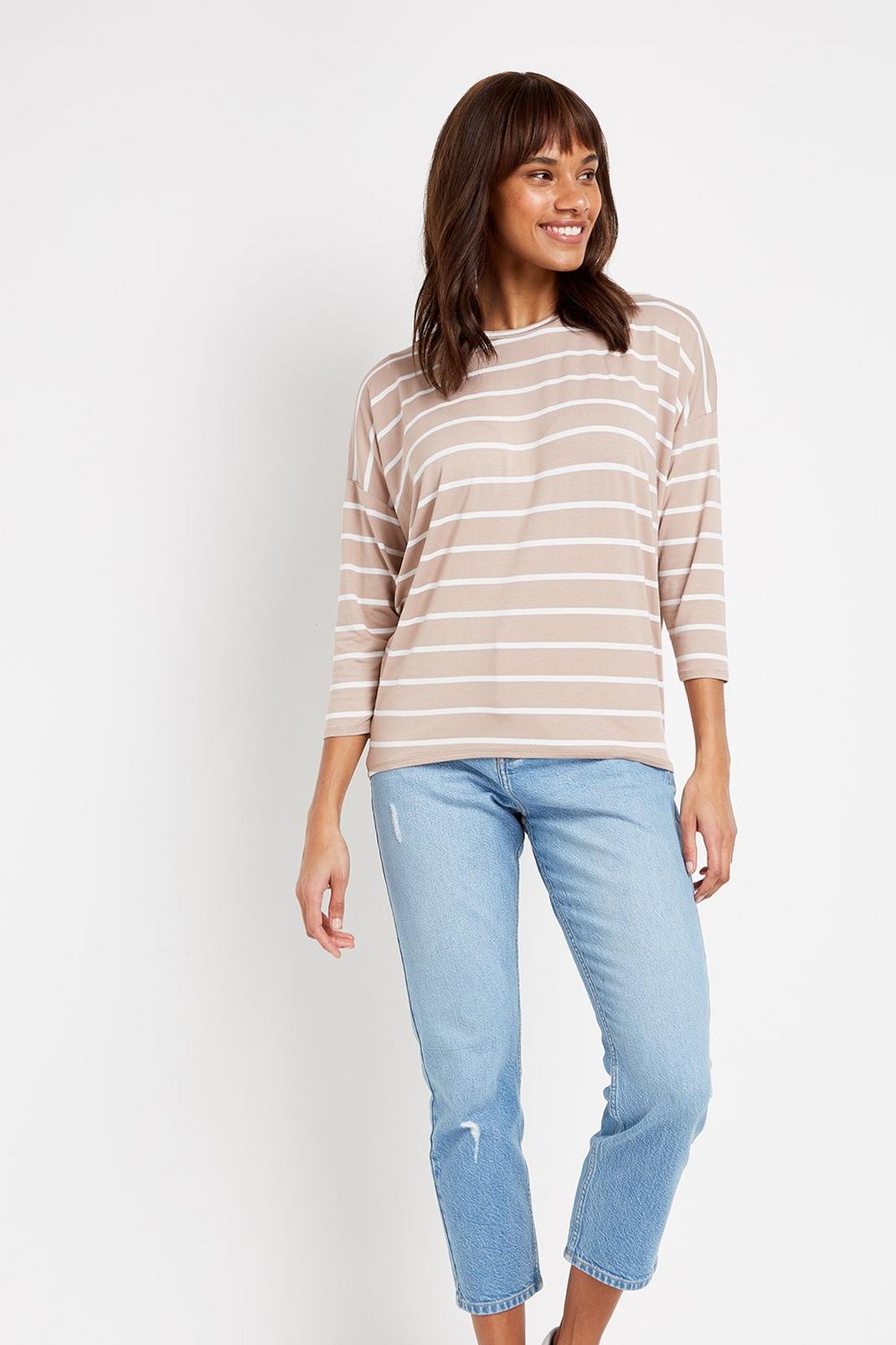 103 Taupe Striped Batwing Top image number 2