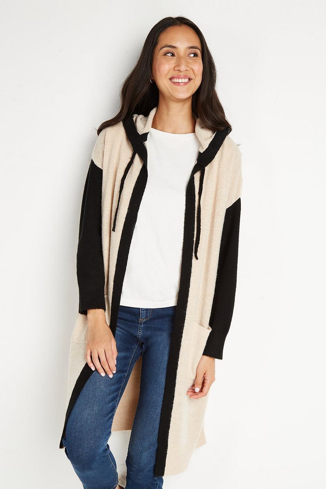 Stone Mono Contrast Hooded Cardigan image number 1