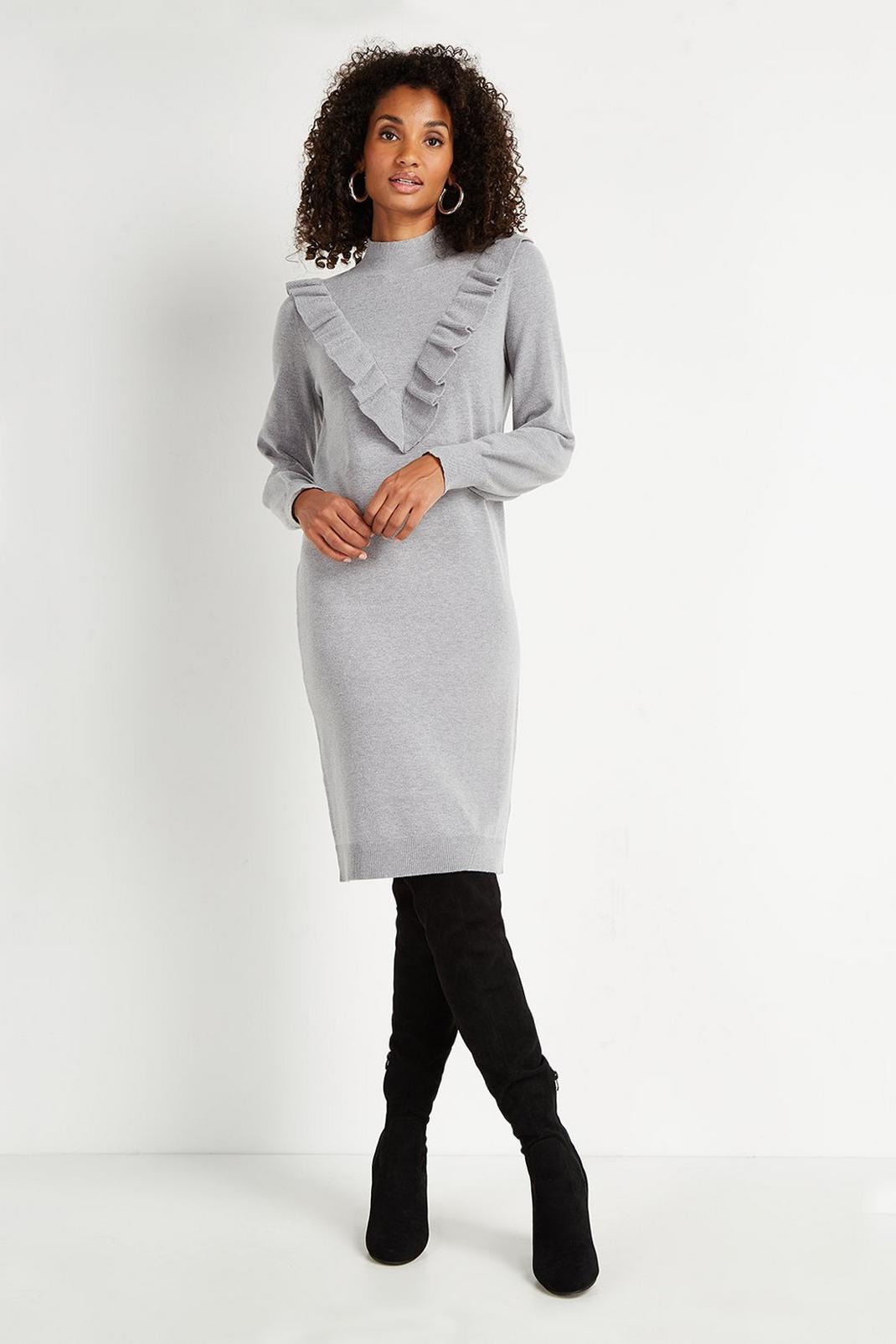 131 Ruffle Front High Neck Knitted Dress image number 2