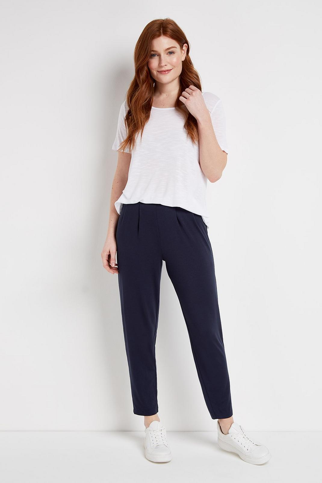 148 PETITE Navy Tapered Trousers image number 1