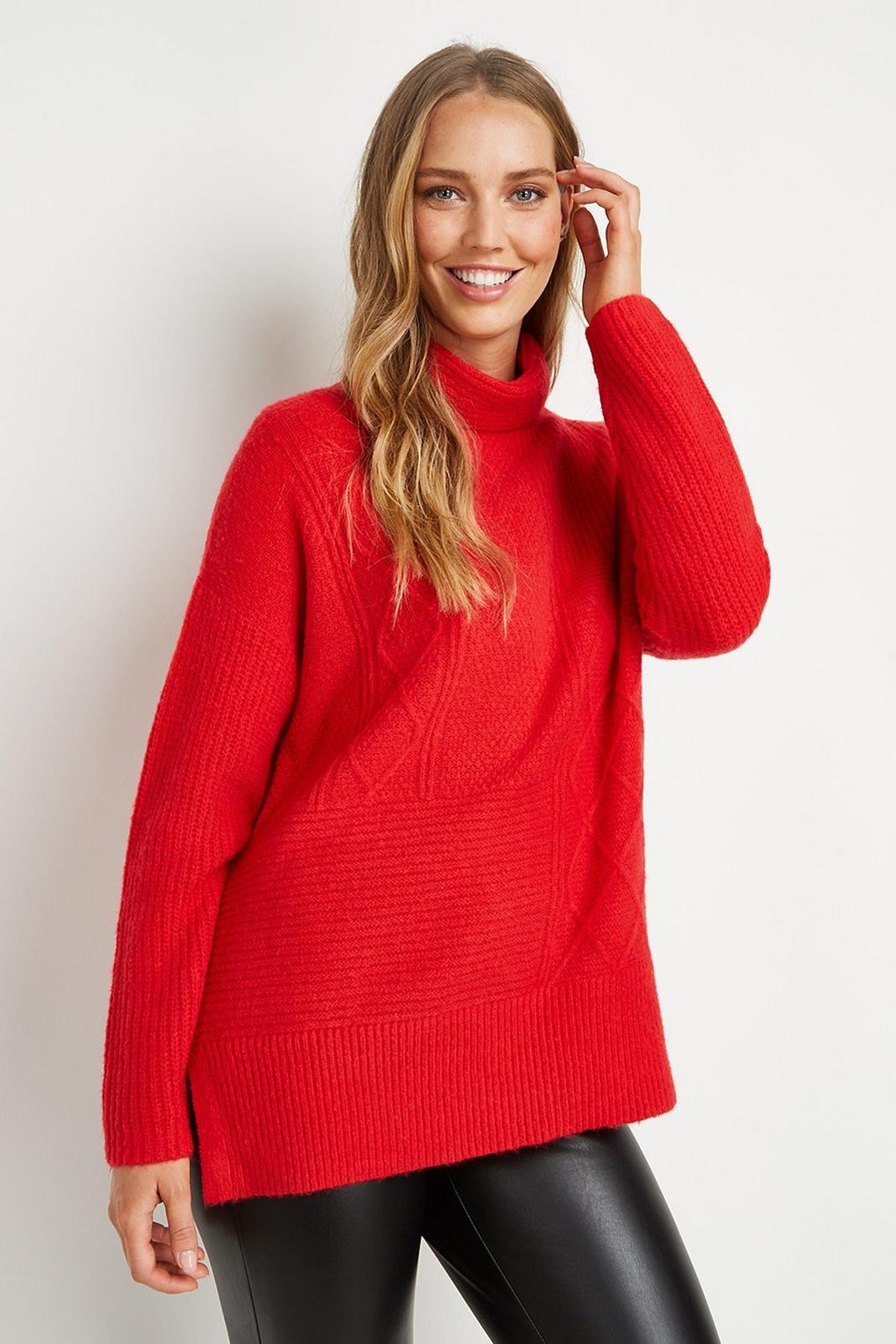 Red Mixed Stitch Jumper image number 1