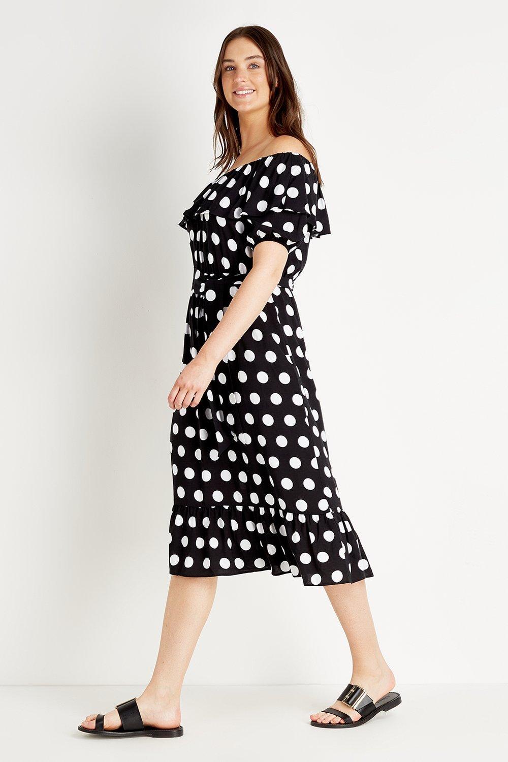 Spot Frill Bardot Dress | Wallis EU