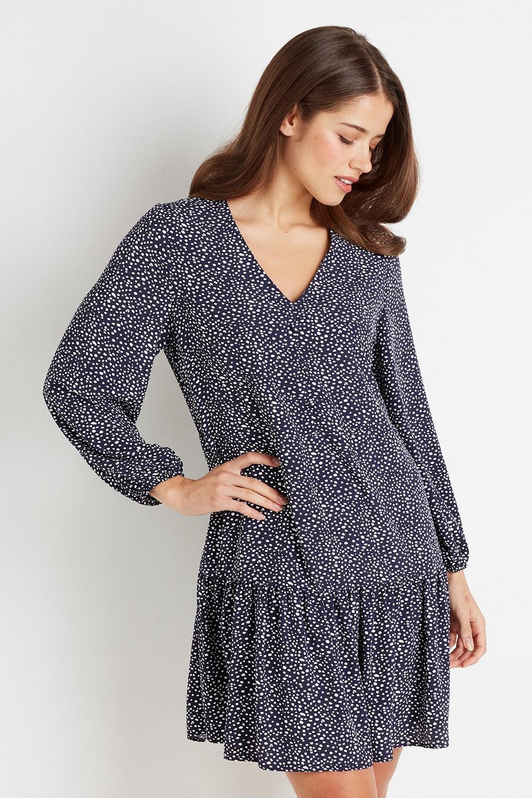 Navy Spot Tiered Shift Dress image number 1