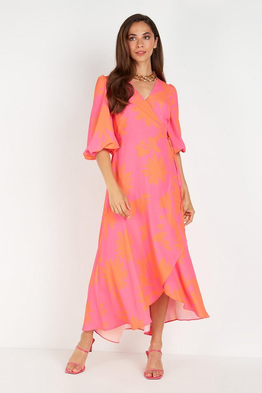 Colour Pop Floral Wrap Midi Dress