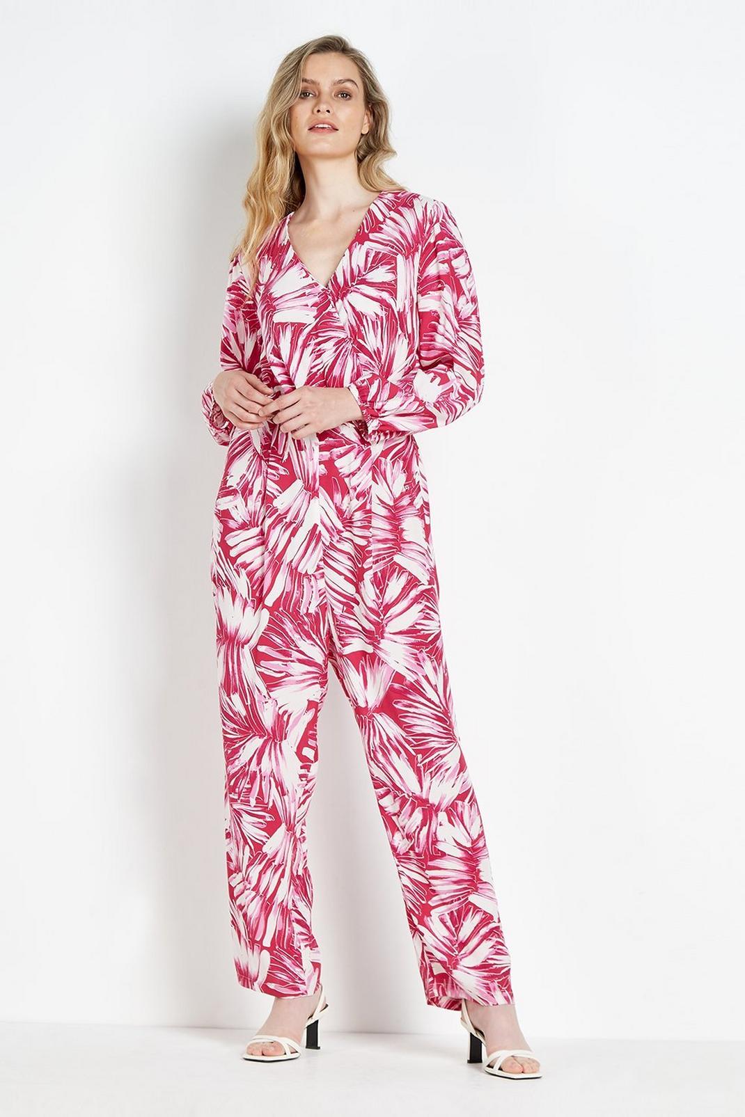 500 Tall Pink Palm Wrap Jumpsuit image number 1