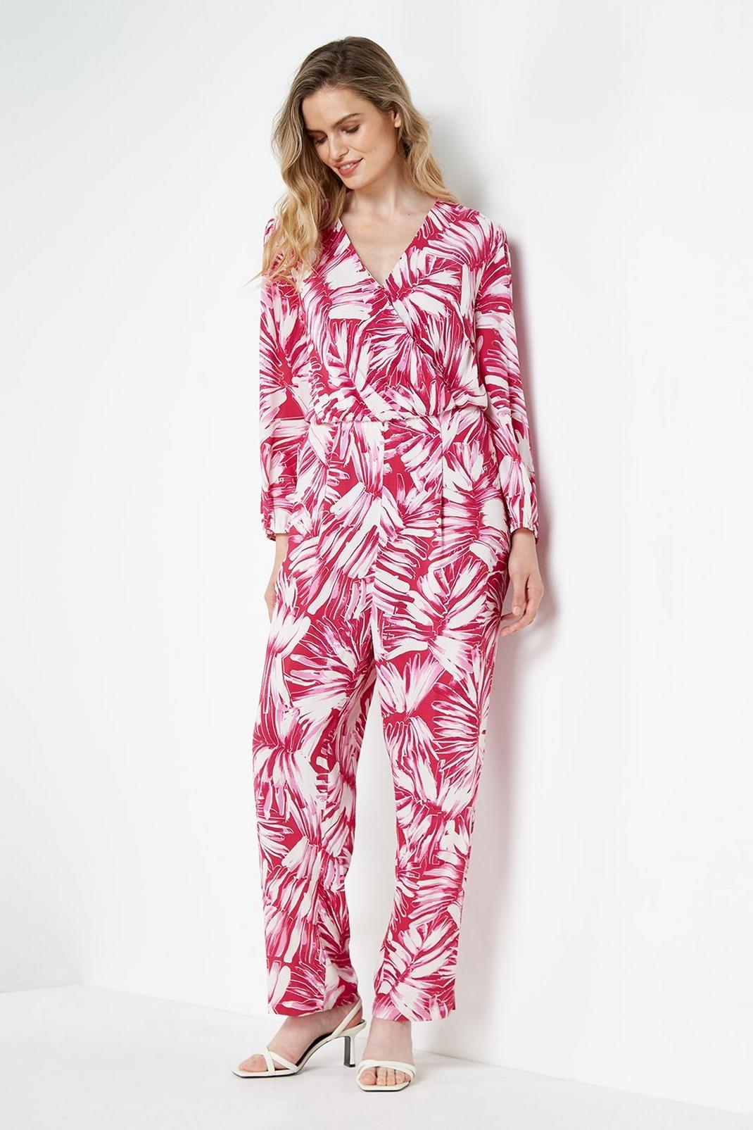 500 Tall Pink Palm Wrap Jumpsuit image number 2