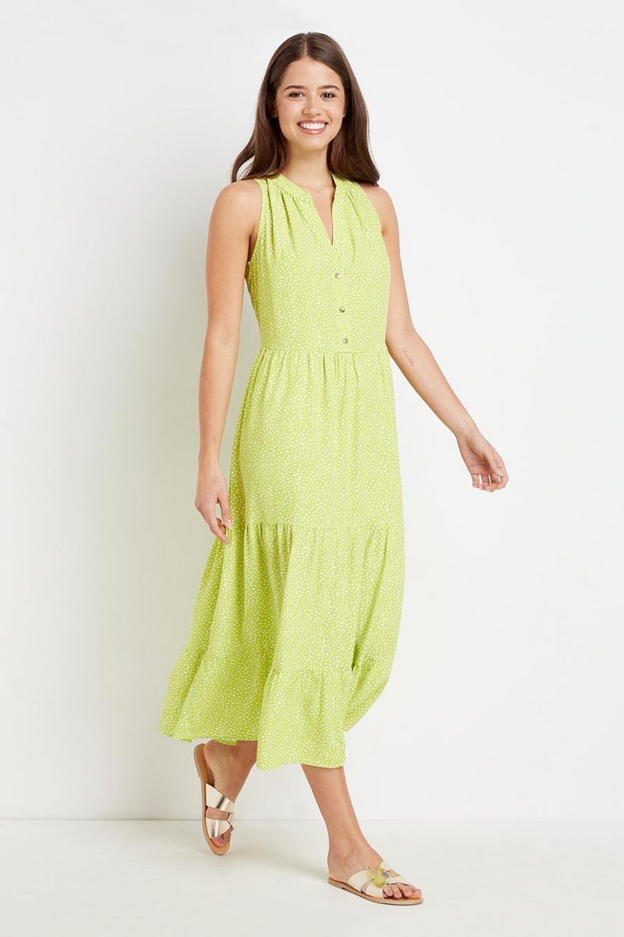 Lime Spot Tiered Sleeveless Shirt Dress