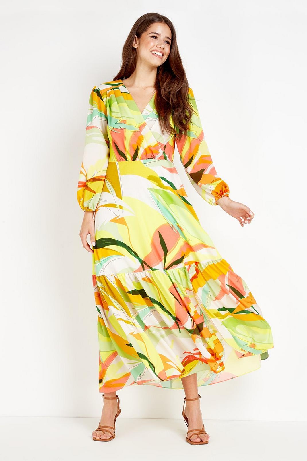 Citrus lime Lime Abstract Tiered Maxi Dress image number 1