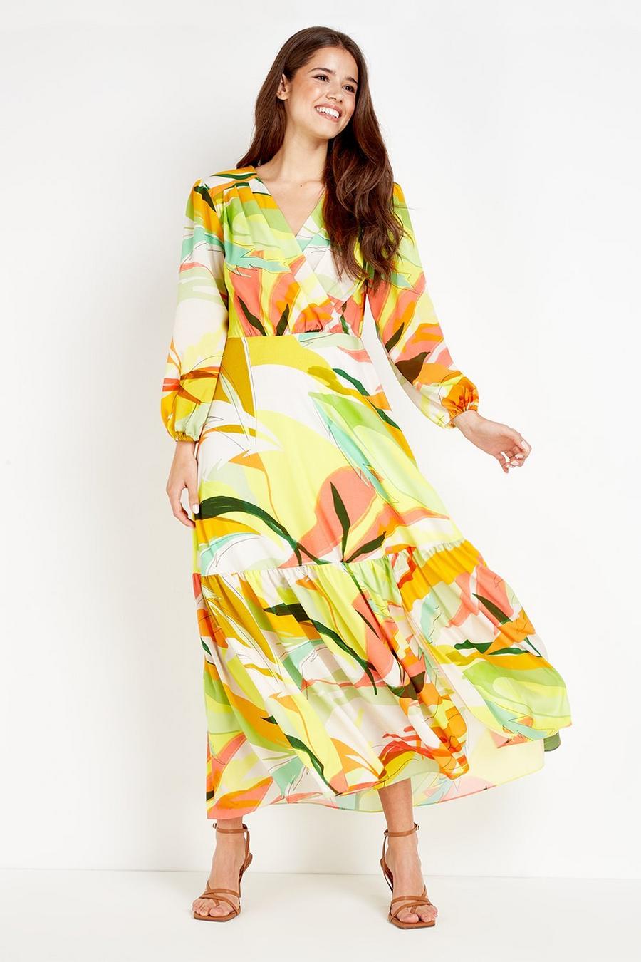 Lime Abstract Tiered Maxi Dress