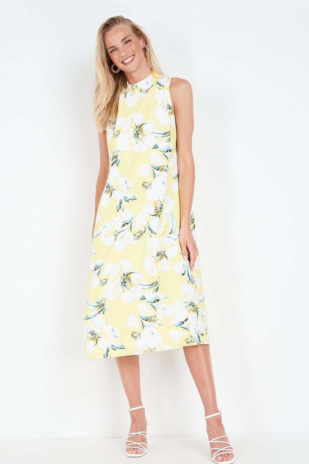 Yellow Bloom Halter Midi Dress image number 1