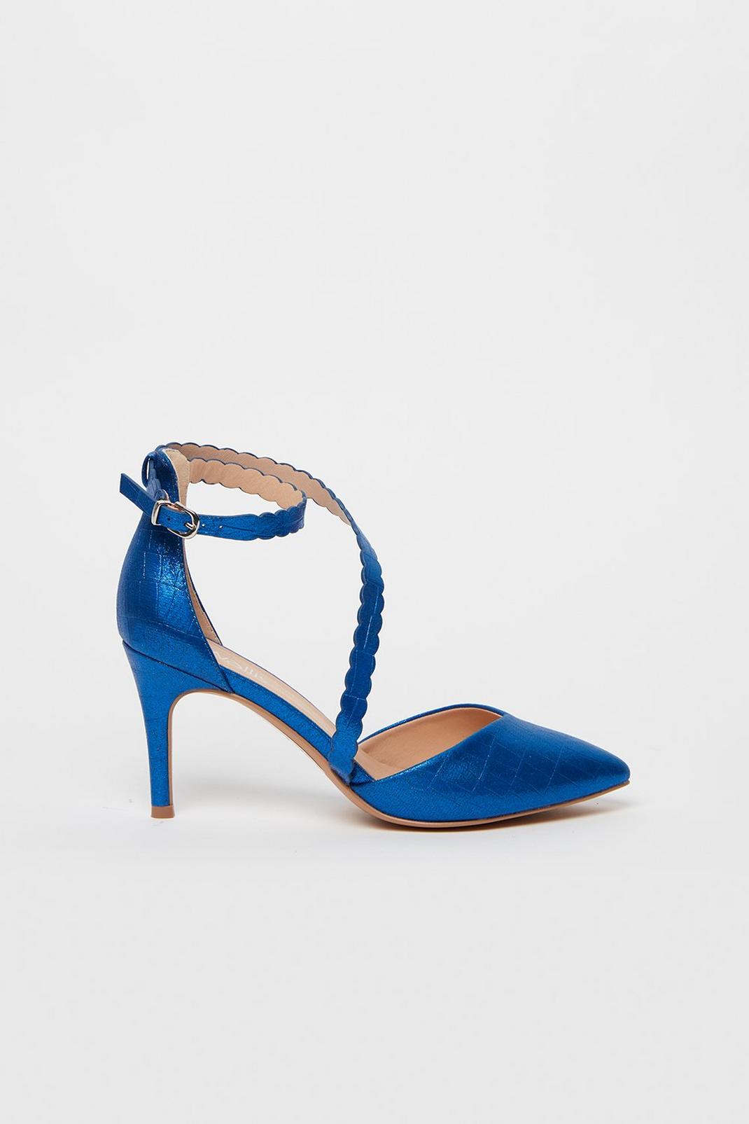 Blue Scalloped Strap Court Shoe image number 1