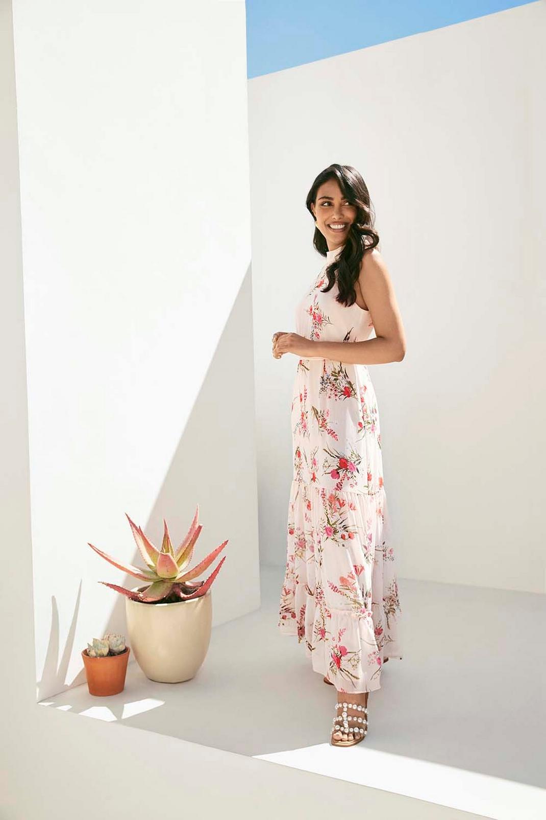 Petite Cream Floral Tiered Maxi Dress image number 1