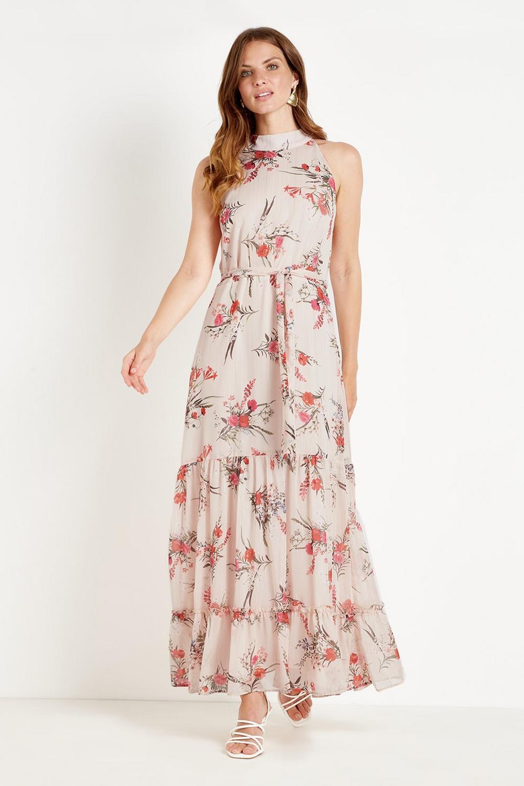 123 Petite Cream Floral Tiered Maxi Dress image number 2