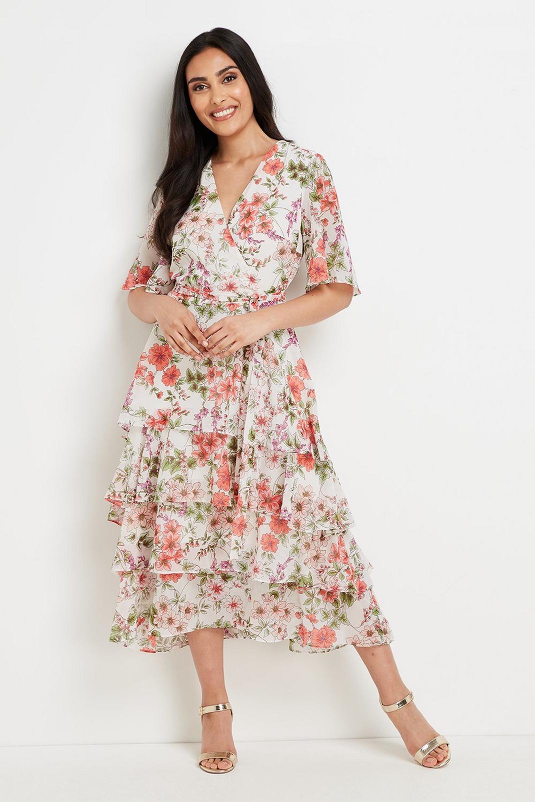 Ivory Petite Tiered Floral Dress image number 1