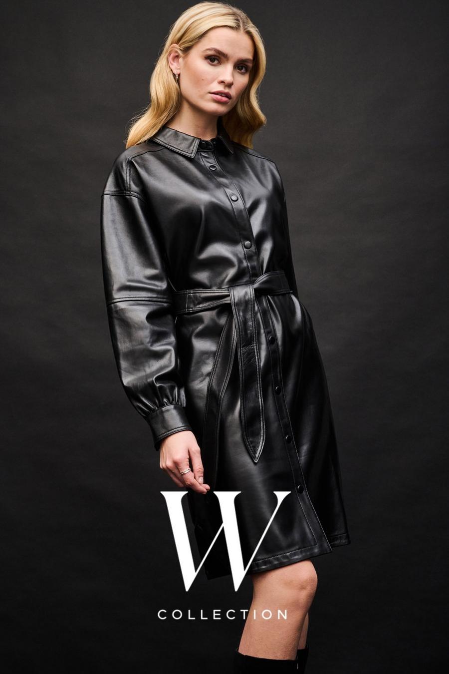 Belted Leather Shirt Dress