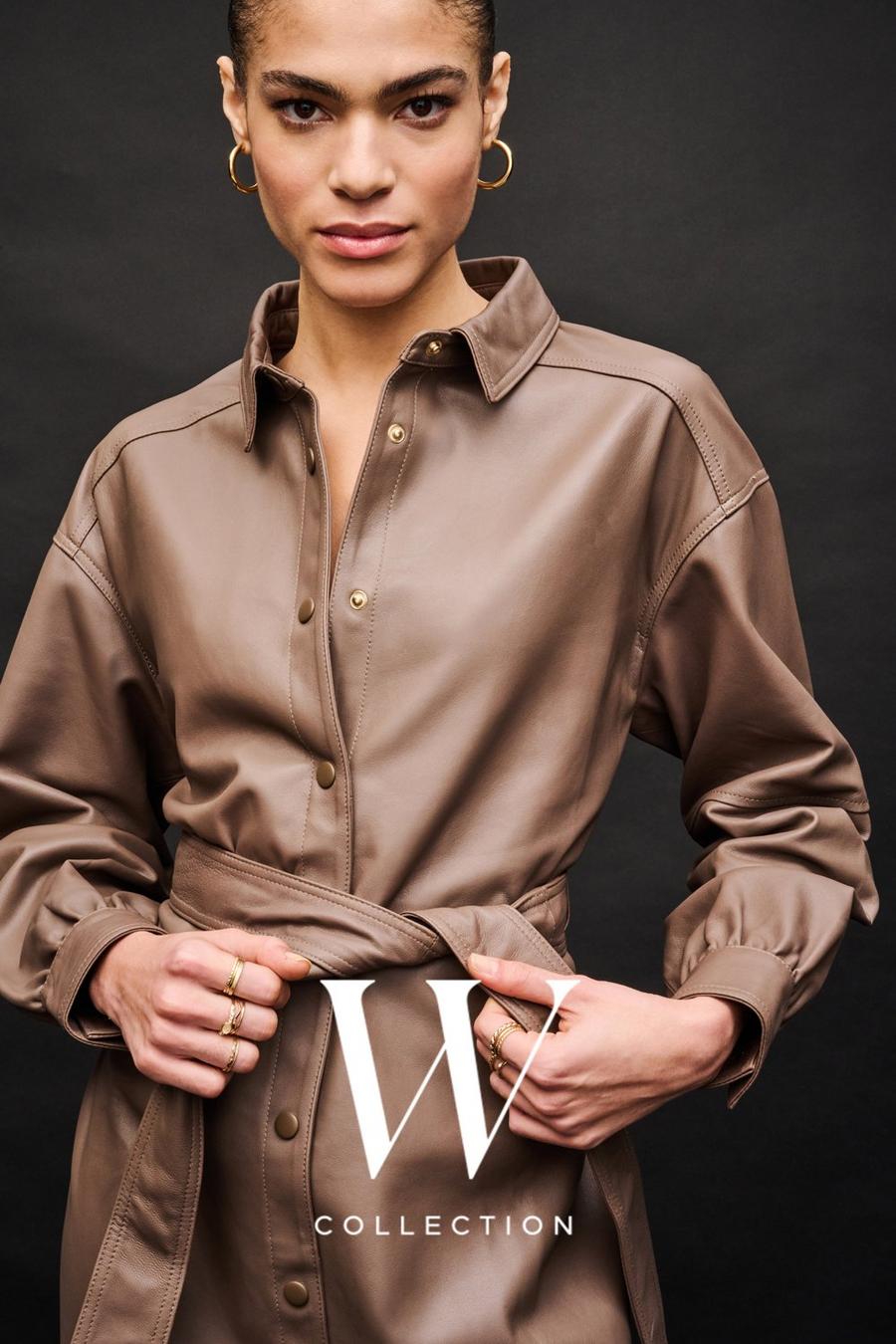 Belted Leather Shirt Dress