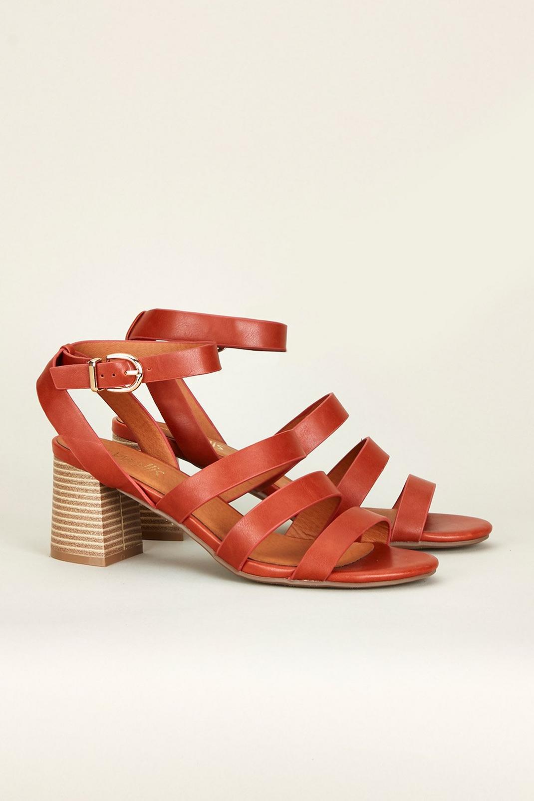 Tan Strappy Triple Band Block Heeled Sandal image number 1