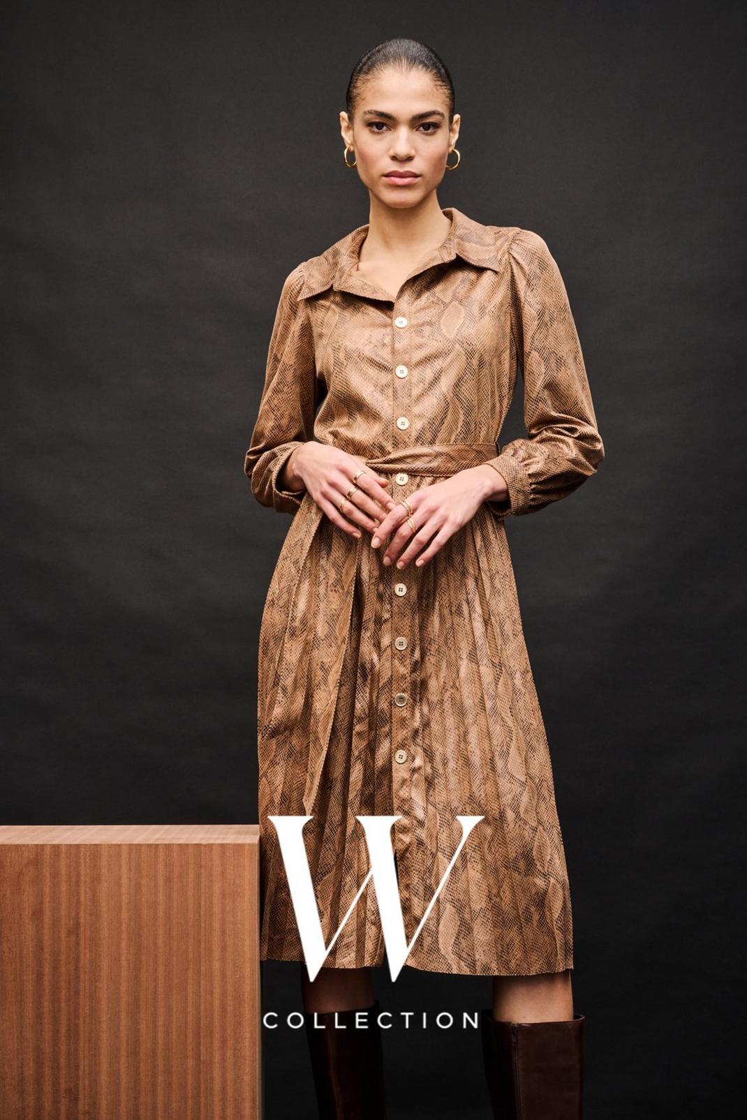 Brown Snake Print Suedette Pleated Shirt Dress image number 1