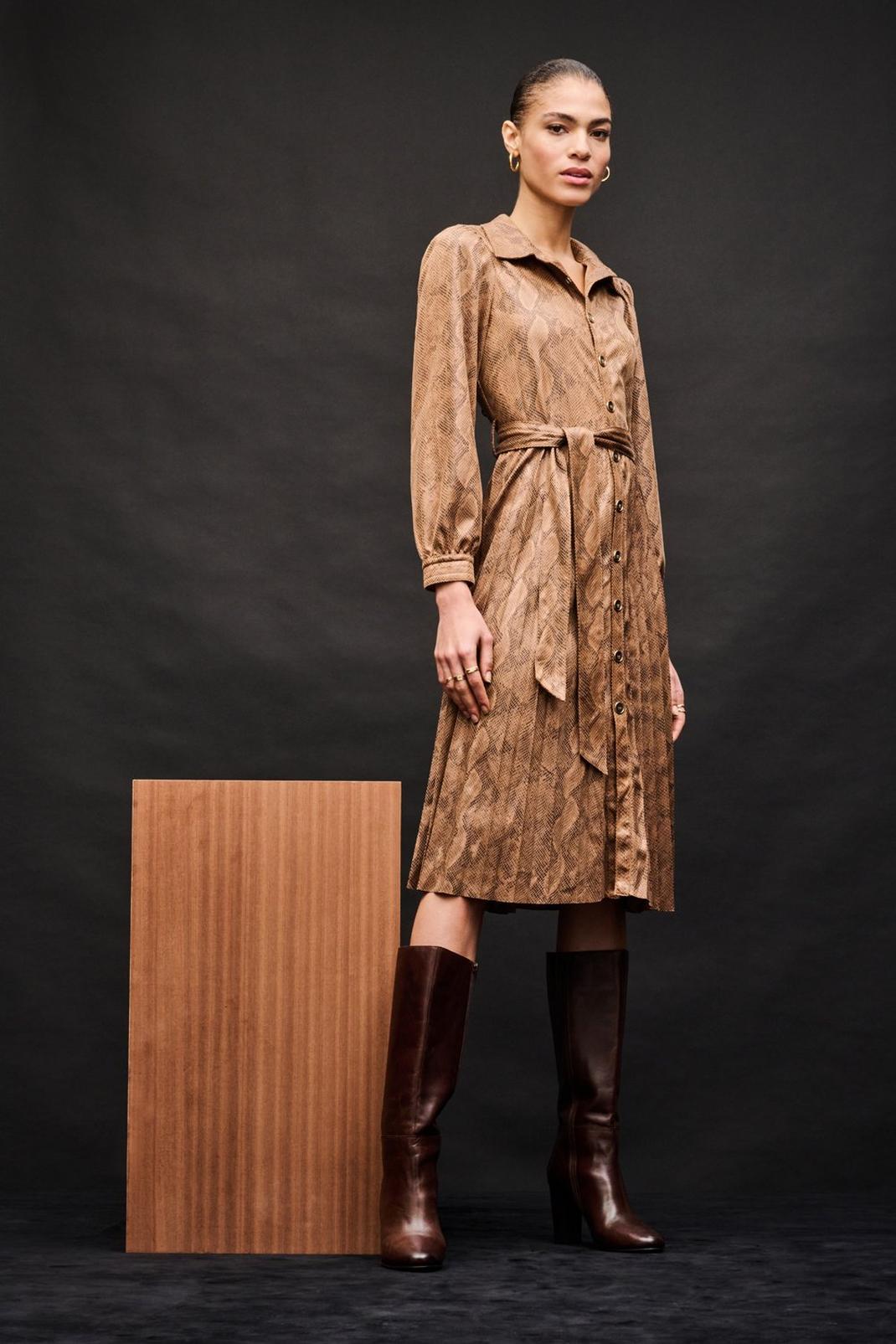 109 Snake Print Suedette Pleated Shirt Dress image number 2