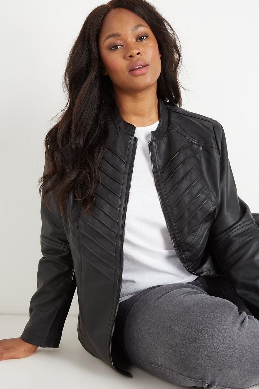 Curve Faux Leather Pintuck Detail Jacket