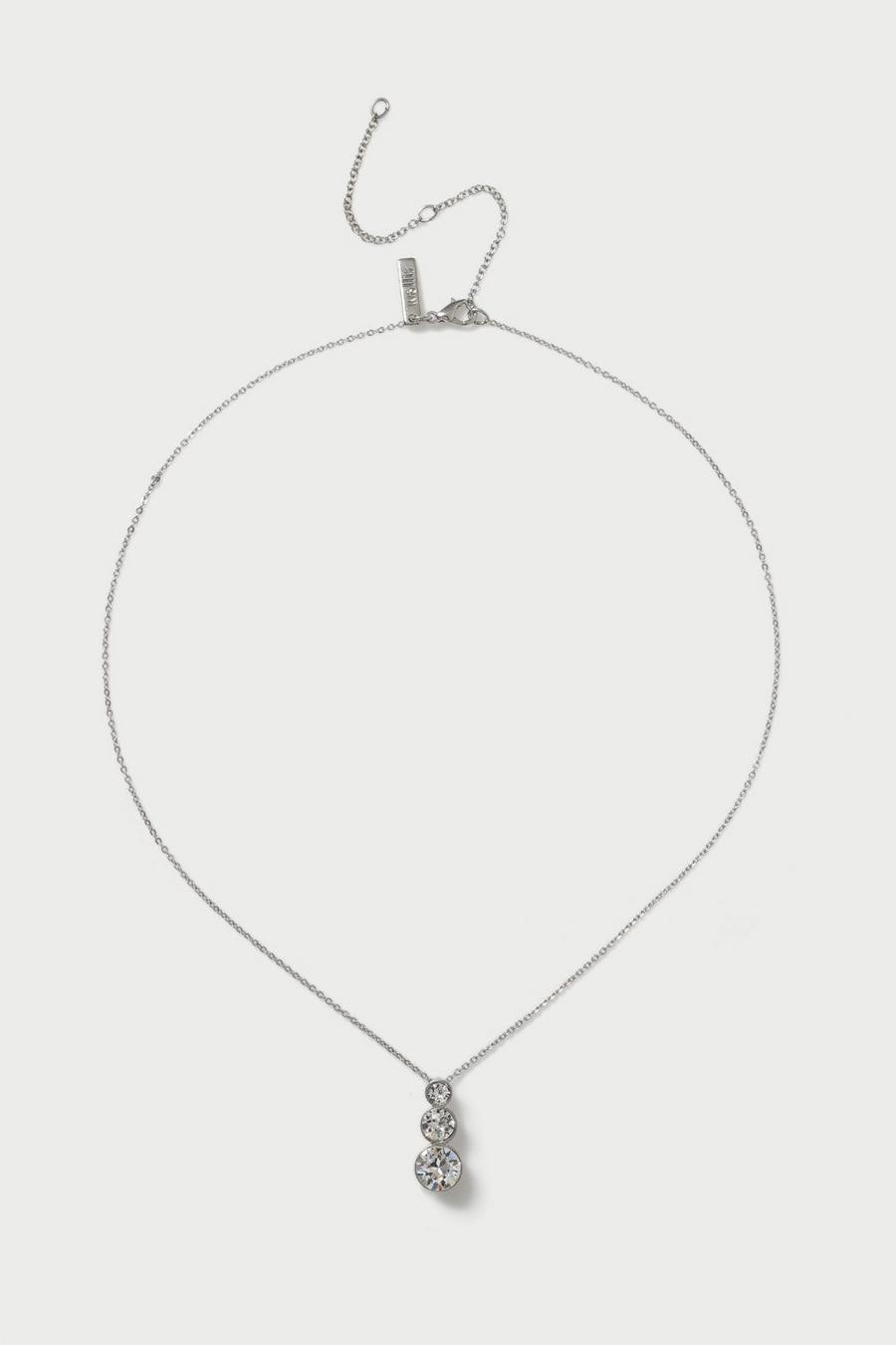 Silver 3 Drop Crystal Necklace